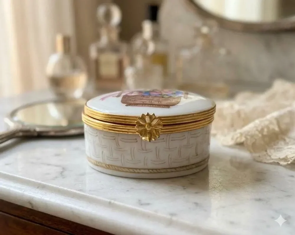 Vintage Limoges France Hand-Painted Porcelain Trinket Box for Asprey London